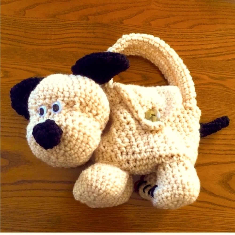 HAND CRAFTED Crocheted Amigurumi Colorful Puppy Dog Toy Carrying Purse Bag - Picture 3 of 9